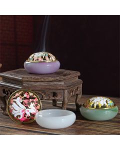 Buddha Stones Nine Tailed Fox Liuli Crystal Healing Meditation Incense Burner - Green Nine-Tailed Fox