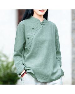 Buddha Stones Oblique Collar Knot button Loose Clothing - MidnightBlue / US12，UK/AU16，EU44 (4XL)