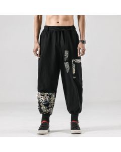 Buddha Stones Ocean Waves Lace-up Men's Harem Pants With Pockets - SteelBlue / US/UK/AU46，EU56 (5XL)