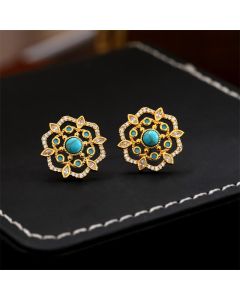 Buddha Stones Octagonal Compass Zircon Copper Balance Stud Earrings - Compass(925 Sterling Silver Posts)
