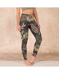 Buddha Stones Olive Florals Print Sports Fitness Leggings Women's Yoga Pants - Olive / US18，UK/AU22，EU50 (4XL)