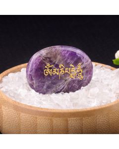 Buddha Stones Om Mani Padme Hum Amethyst Tiger Eye Palm Stone Crystal Decor 35*45mm - Natural White Turquoise(Color May Vary) 35*45mm