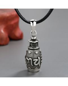 Buddha Stones Om Mani Padme Hum Copper Creativity Necklace Pendant - Six True Words Necklace Pendant(with Black Rope)
