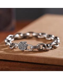 Buddha Stones Om Mani Padme Hum Double Dorje Copper Engraved Wisdom Bracelet - 22cm fit wrist circumference: 20-21cm