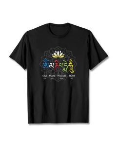 Buddha Stones Om Mani Padme Hum Lotus Tee T-shirt - Light Grey / 2XL