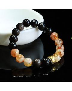 Buddha Stones Om Mani Padme Hum Silver Sheen Obsidian Citrine Protection Bracelet - Silver Sheen Obsidian Citrine(Wrist Circumference:15-16 cm)