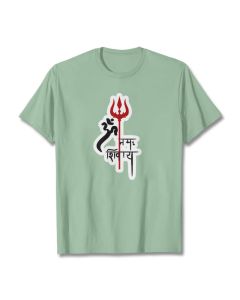 Buddha Stones OM NAMAH SHIVAYA Red Trident Profile Cotton Tee T-shirt - Bisque / 2XL