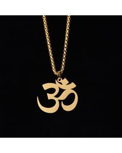 Buddha Stones Om Symbol Mantra Stainless Steel Focus Necklace Pendant - Black