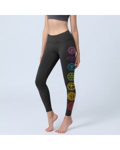 Buddha Stones OM Symbol Sanskrit Characters Print Gym Leggings Women's Yoga Pants - Black / US18，UK/AU22，EU50 (4XL)