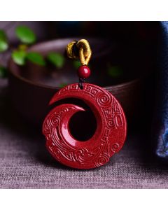 Buddha Stones One's Luck Improves Design Patern Natural Cinnabar Blessing Necklace Pendant - Large 38.5*7mm