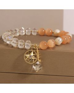 Buddha Stones Orange Cat's Eye White Crystal Star Support Bracelet - Cat's Eye&White Crystal