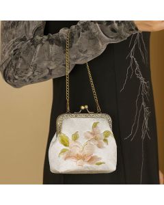 Buddha Stones Orchids Oriental Cherry Butterfly Embroidery Metal Handle Handbag - Orchid 11*4*11cm