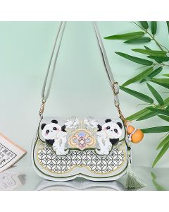 Buddha Stones Panda Flowers Gourd Pendant Shoulder Bag Crossbody Bag - Aquamarine Panda 25*16*3cm
