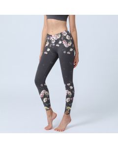 Buddha Stones Pansy Flower Pattern Print Gym Leggings Women's Yoga Pants - Black / US18，UK/AU22，EU50 (4XL)