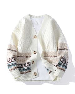 Buddha Stones Jacquard Ethnic Long Sleeve Men's Knitted Sweater With Pockets - DarkOliveGreen / US/UK/AU40，EU50 (2XL)