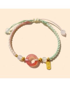 Buddha Stones Peace And Joy Agate Peace Buckle Auspicious Handmade Braided Bracelet - Pink Orange Peace Buckle(Wrist Circumference 14-19cm)