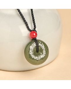 Buddha Stones Peace Buckle Auspicious Clouds Cyan Jade Necklace Luck Pendant - Cyan Jade