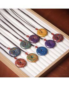 Buddha Stones Peace Buckle Braided Cord Pendant Necklace - Blue Color Scheme Random Pattern