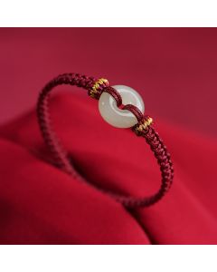 Buddha Stones Peace Buckle Jade Abundance Braided Bracelet - Black(Wrist Circumference 14-20cm)
