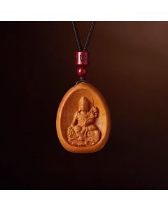 Buddha Stones Peach Wood Cinnabar Om Mani Padme Hum Chinese Zodiac Black String Necklace Pendants - Peach Wood-Dog Pig