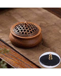 Buddha Stones Peach Wood Dragon Phoenix Luck Round Bag Incense Burner - Jar-shaped / Woven Design