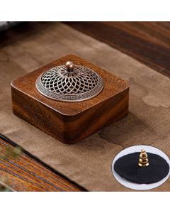 Buddha Stones Peach Wood Dragon Phoenix Protection Square Incense Burners - Lotus Design