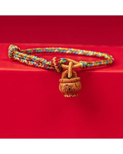 Buddha Stones Peach Wood Fu Character Safe And Well Wealth Bracelet - Ping An Safe And Well Character / 16-17cm