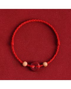 Buddha Stones Peach Wood Peace Buckle Cinnabar Wealth String Bracelet Anklet - Black Rope / Anklet(Anklet Circumference 21-22cm)