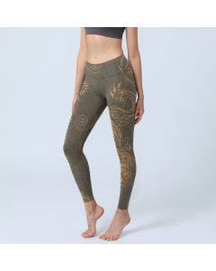 Buddha Stones Peacock Feather Print Gym Leggings Women's Yoga Pants - DarkOliveGreen / US18，UK/AU22，EU50 (4XL)