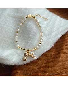 Buddha Stones Pearl Bead Peanut Good Things Happen Wisdom Bracelet - Pearl(Wrist Circumference 15-16cm)