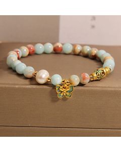 Buddha Stones Shoushan Stone Pearl Butterfly Wealth Bracelet - Shoushan Stone(Wrist Circumference: 14-17cm)
