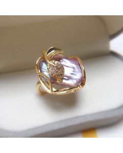Buddha Stones Pearl Copper Plated Gold Flower Happiness Wealth Ring - Silver(Adjustable) / With Box