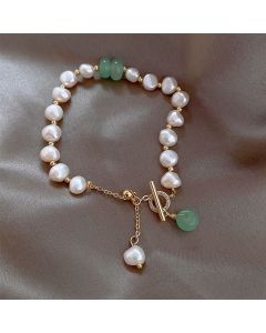 Buddha Stones Pearl Green Strawberry Quartz Bead Healing Chain Bracelet - Pearl&Strawberry Quartz