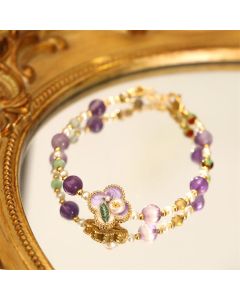 Buddha Stones Pearl Turquoise Beads Flower Design Copper Luck Chain Bracelet - Blue Bead (Natural Pearl Irregular&Unique)(Wrist Circumference: 14-16cm)