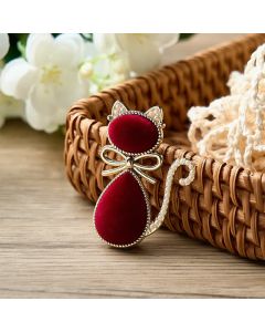 Buddha Stones Pearl Velvet Cat Bow Transformation French Vintage Hair Stick - Velvet Pearl Cat / Copper(Balance♥Wealth)