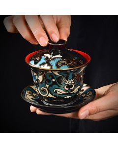 Buddha Stones Peking Opera Mask Pattern Ceramic Gaiwan Sancai Teacup Kung Fu Tea Cup And Saucer With Lid Teapot - Cup 6.2cm*5cm*65ml