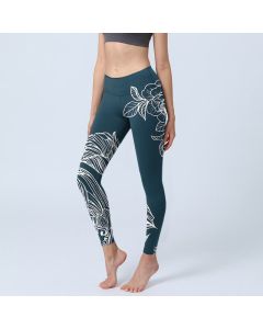 Buddha Stones Peony Epiphyllum Flowers Print Gym Fitness Leggings Women's Yoga Pants - SteelBlue / US18，UK/AU22，EU50 (4XL)