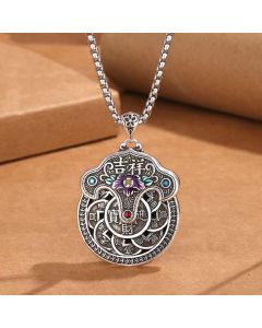 Buddha Stones Peony Flower Copper Coins Wealth Necklace Pendant - Peony Flower Copper Coin Necklace