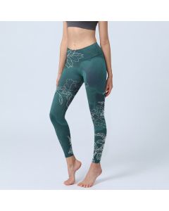 Buddha Stones Peony Flower Magpie Butterfly Print Gym Fitness Leggings Women's Yoga Pants - Teal / US18，UK/AU22，EU50 (4XL)