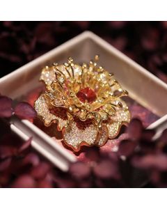 Buddha Stones Peony Flower Prosperity Copper Brooch - Green Peony About 5.5*5.2 cm