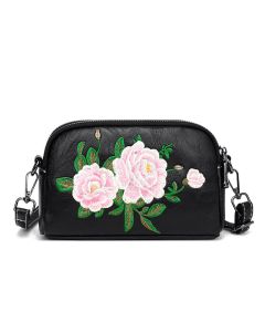 Buddha Stones Peony Pomegranate Flowers Su Embroidery Journey Shopping Purse Shoulder Bag Crossbody Bag - Red (Pomegranate) 15*7*18cm