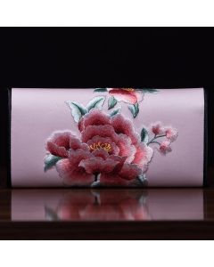 Buddha Stones Peony Su Embroidery Journey Shopping Long Purse Handbag - Light purple (20*10cm)