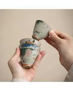 Buddha Stones Persimmon Boat Koi Fish Lotus Ceramic Teacup Kung Fu Tea Cup 50ml - Koi Fish 6.6cm*4.9cm*50ml