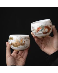 Buddha Stones Phoenix Dragon Lotus Deer Ancient Building Koi Fish Ceramic Teacup Kung Fu Tea Cups - Koi Fish 8.3cm*5.7cm*180ml