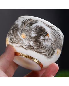Buddha Stones Phoenix White Porcelain Ceramic Teacup Kung Fu Tea Cup 185ml With Gift Box - Rose Red Phoenix 8.5cm*6cm*185ml