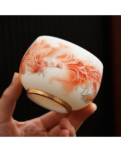 Buddha Stones Phoenix White Porcelain Ceramic Teacup Kung Fu Tea Cup - Phoenix 7.5cm*6cm*180ml