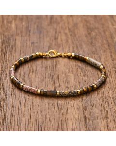 Buddha Stones Picture Jasper Tiger Eye Barrel Beads Courage Bracelet - 7.9–8.2 in (20–21 cm)