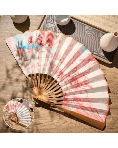 Buddha Stones Pink And Blue Lacquer Floating Pattern Ink Bamboo Paper Folding Fan - 10-Inch Folding Fan Pink And Blue / Closed Size: Approx. 33 cm /13.0 in