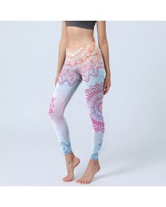 Buddha Stones Pink Blue Mandala Flower Print Gym Leggings Women's Yoga Pants - Azure / US18，UK/AU22，EU50 (4XL)
