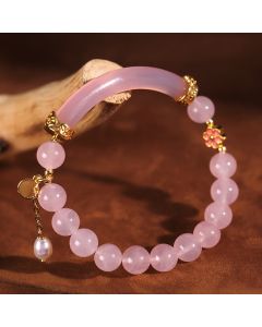 Buddha Stones Pink Crystal Blue Chalcedony Pearl Cuff Half Bracelet Bangle - Blue Chalcedony Pearl(Inner Diameter: 52mm)